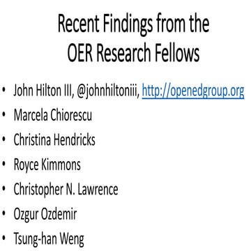 Recent Findings from the OER Research Fellows 