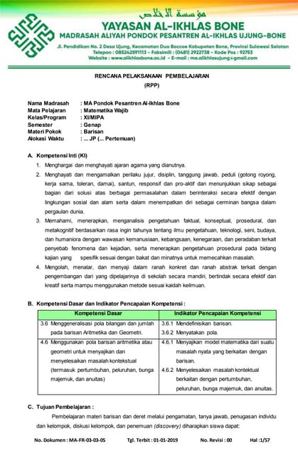 Barisan Dan Deret Rpp Lkpd