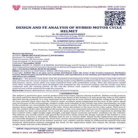 DESIGN AND FE ANALYSIS OF HYBRID MOTOR CYCLE HELMET | PDF