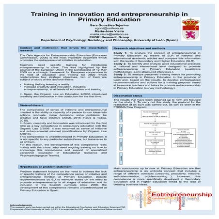 Poster: Training in innovation and entrepreneurship in Primary Education