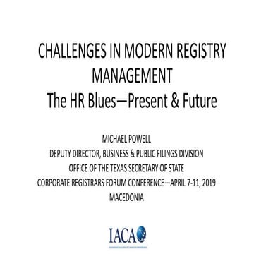 Challenges in Modern Registry Management - US persceptive. 