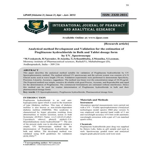 Analytical method Development and Validation for the estimation of Pioglitazo...