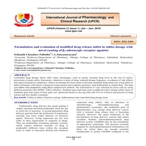 Formulation and evaluation of modified drug release tablet in tablet dosage w...