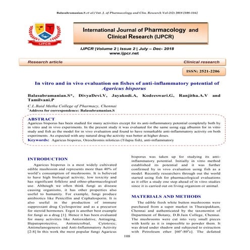 In vitro and in vivo evaluation on fishes of anti-inflammatory ...