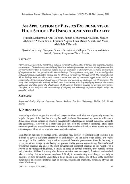 AN APPLICATION OF PHYSICS EXPERIMENTS OF HIGH SCHOOL BY USING AUGMENTED REALITY