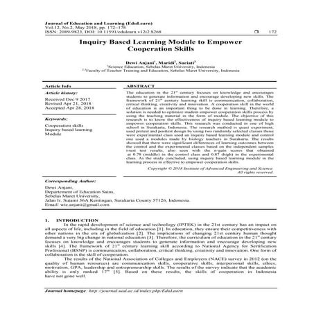 Inquiry Based Learning Module to Empower Cooperation Skills