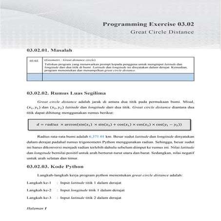 03.02. Great Circle Distance Menggunakan Bahasa Pemrograman Python | PDF