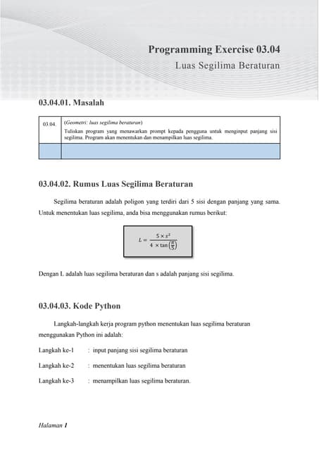 02.14. Luas Segitiga Menggunakan Bahasa Pemrograman Python | PDF