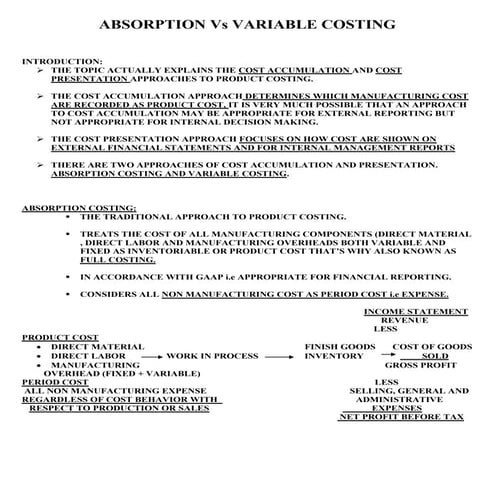 Absorption vs marginal costing