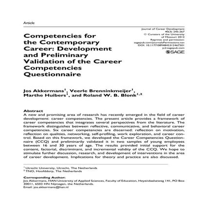 Akkermans et al. (2013) Competencies for the Contemporary Career | PDF