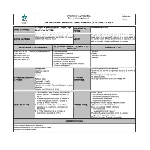 Caracterización Gestión y Alistamiento para la Formación Profesional Integral