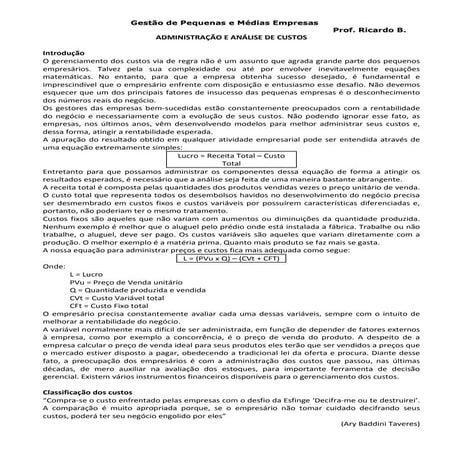 GPME - Administração e análise de custos