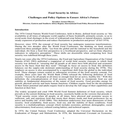 Food Security in Africa: challenges and policy options to ensure Africa ...