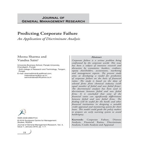 Predicting Corporate Failure - An Application of Discriminate Analysis