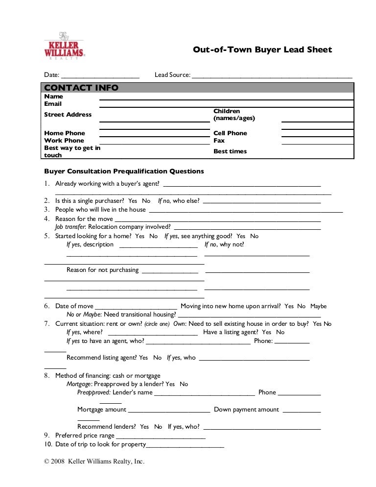 out of town buyer lead sheet prompt