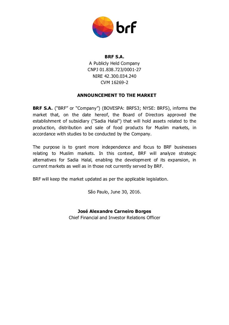 Brf Comunicadoaomercadosadiahalal 300616eng
