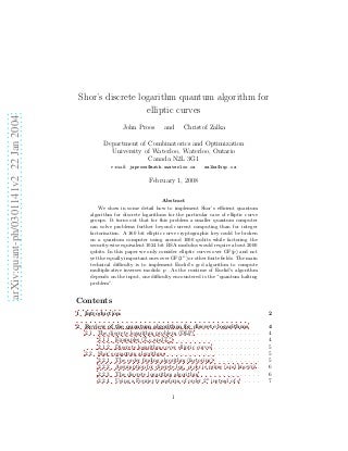  Shor's discrete logarithm quantum algorithm for elliptic curves