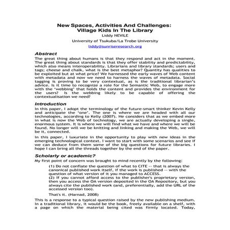 “New spaces, activities and challenges: village kids in the library”