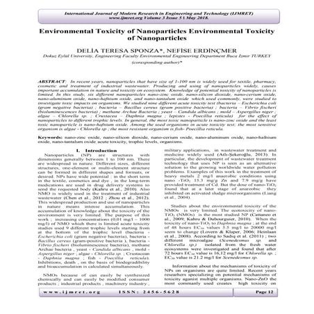 Environmental Toxicity of Nanoparticles Environmental Toxicity of Nanoparticles