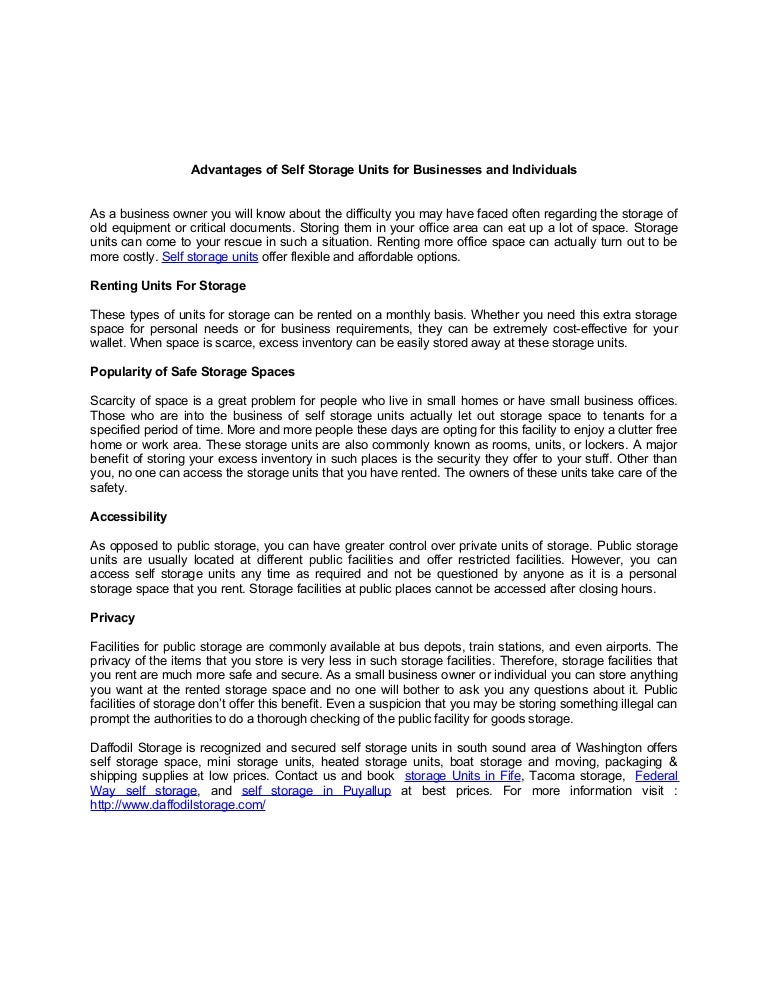 Advantages Of Self Storage Units For Businesses And Individuals slideshare