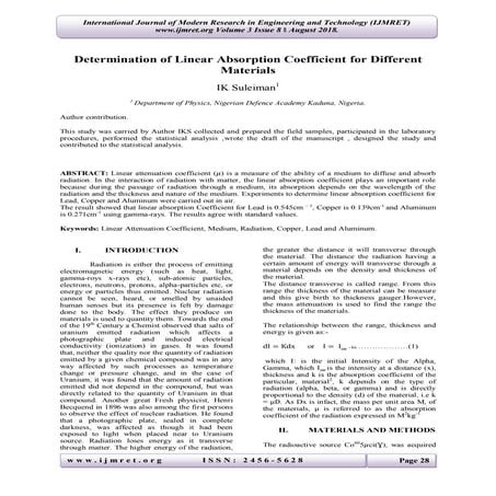 Determination of Linear Absorption Coefficient for Different Materials