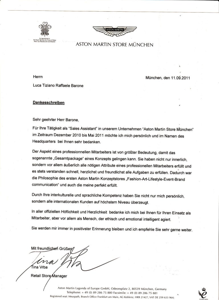 Dankesschreiben Herr Barone