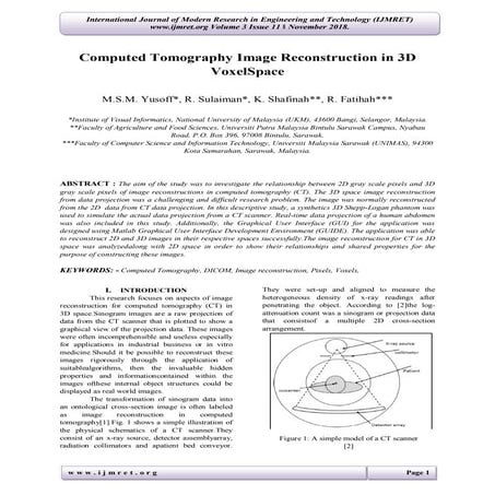 Computed Tomography Image Reconstruction in 3D VoxelSpace