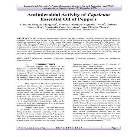 Antimicrobial Activity of Capsicum Essential Oil of Peppers