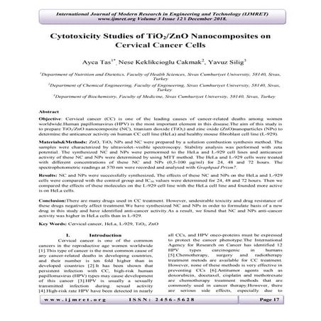 Cytotoxicity Studies of TiO2/ZnO Nanocomposites on Cervical Cancer Cells