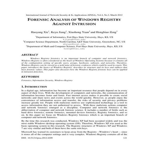 FORENSIC ANALYSIS OF WINDOWS REGISTRY AGAINST INTRUSION