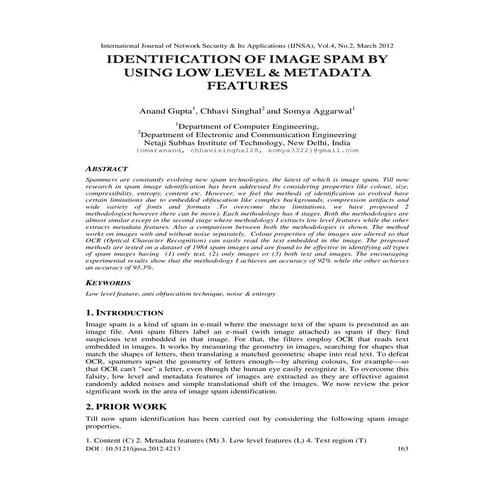 IDENTIFICATION OF IMAGE SPAM BY USING LOW LEVEL & METADATA FEATURES 
