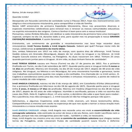 Mensagem da Conselheira Ir. Alaíde Deretti (14 março 2017)