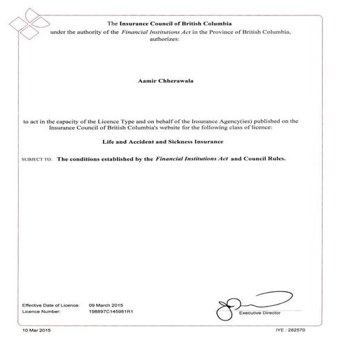 Aamir Chherawala Insurance License