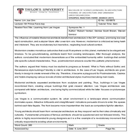 Synopsis 1 - Learning From Las Vegas