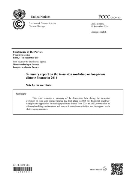 Summary report on the in-session workshop on long-term climate finance in 2014 