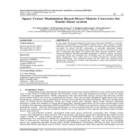 Space Vector Modulation Based Direct Matrix Converter for Stand-Alone system