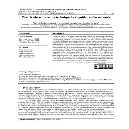 Wavelet-based sensing technique in cognitive radio network | PDF
