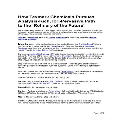 How Texmark Chemicals Pursues Analysis-Rich, IoT-Pervasive Path to the ‘Refin...