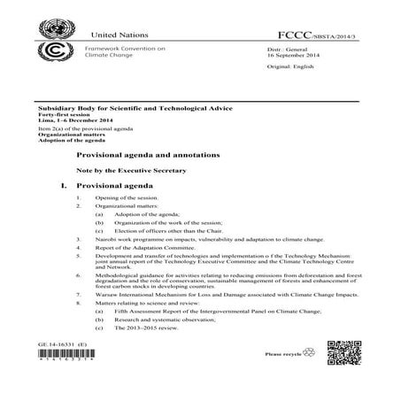  SubsidiaryProvisional Agenda -  Body for Scientific and Technological Advice...