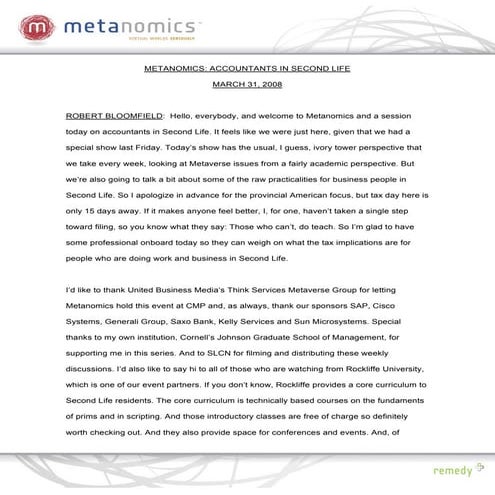 033108 Just In Time For Tax Day Metanomics Transcript