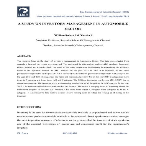 A STUDY ON INVENTORY MANAGEMENT IN AUTOMOBILE SECTOR | PDF