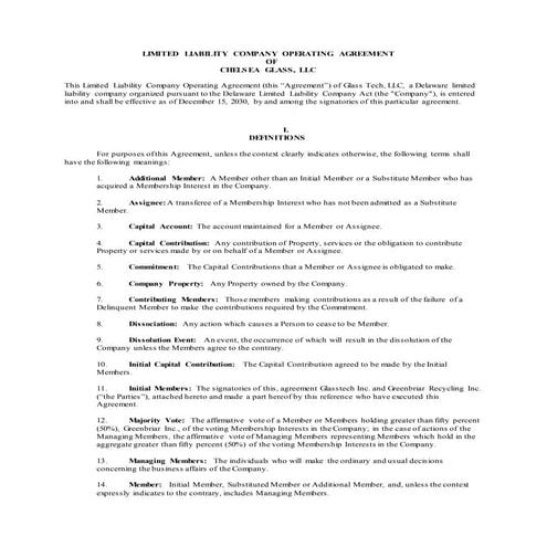 Glass Tech Operating Agreement