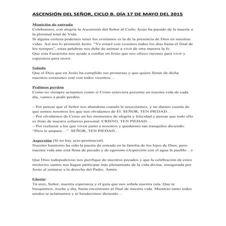 GUIÓN SIN CANCIONES DE LA MISA DE LA FESTIVIDAD DE LA ASCENSIÓN. CICLO B. DIA...