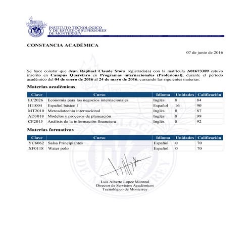 Jean Stora DiplomeTEC 