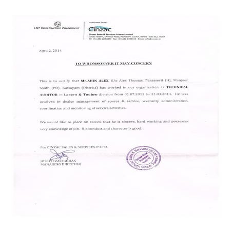 Experience certificate