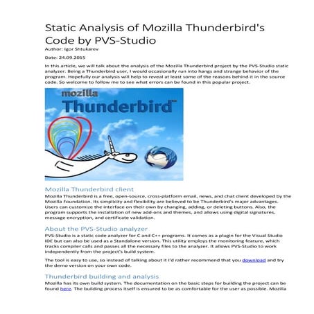 Static Analysis of Mozilla Thunderbird's Code by PVS-Studio