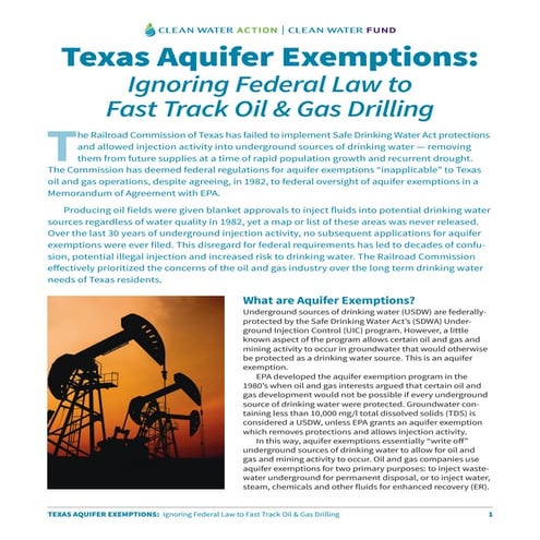 Texas Aquifer Exemptions - Clean Water Action august 2016