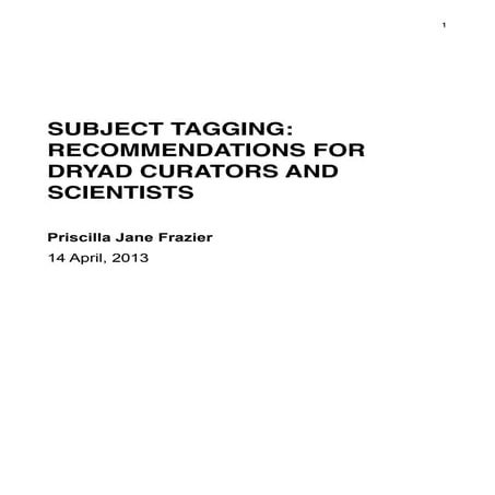 Subject tagging: Recommendations for Dryad curators and scientists