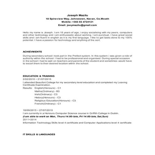 Sample Curriculum Vitae | PDF
