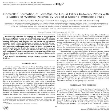 Controlled Formation of Low-Volume Liquid Pillars  between Plates with Lattic...